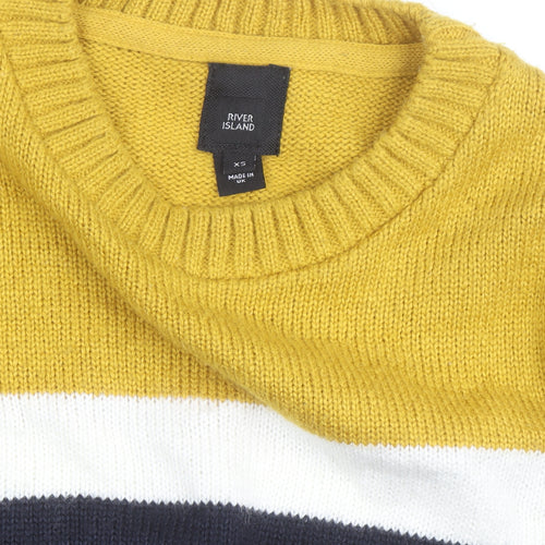 River Island Men's Blue Yellow Crew Neck Pullover Jumper XS