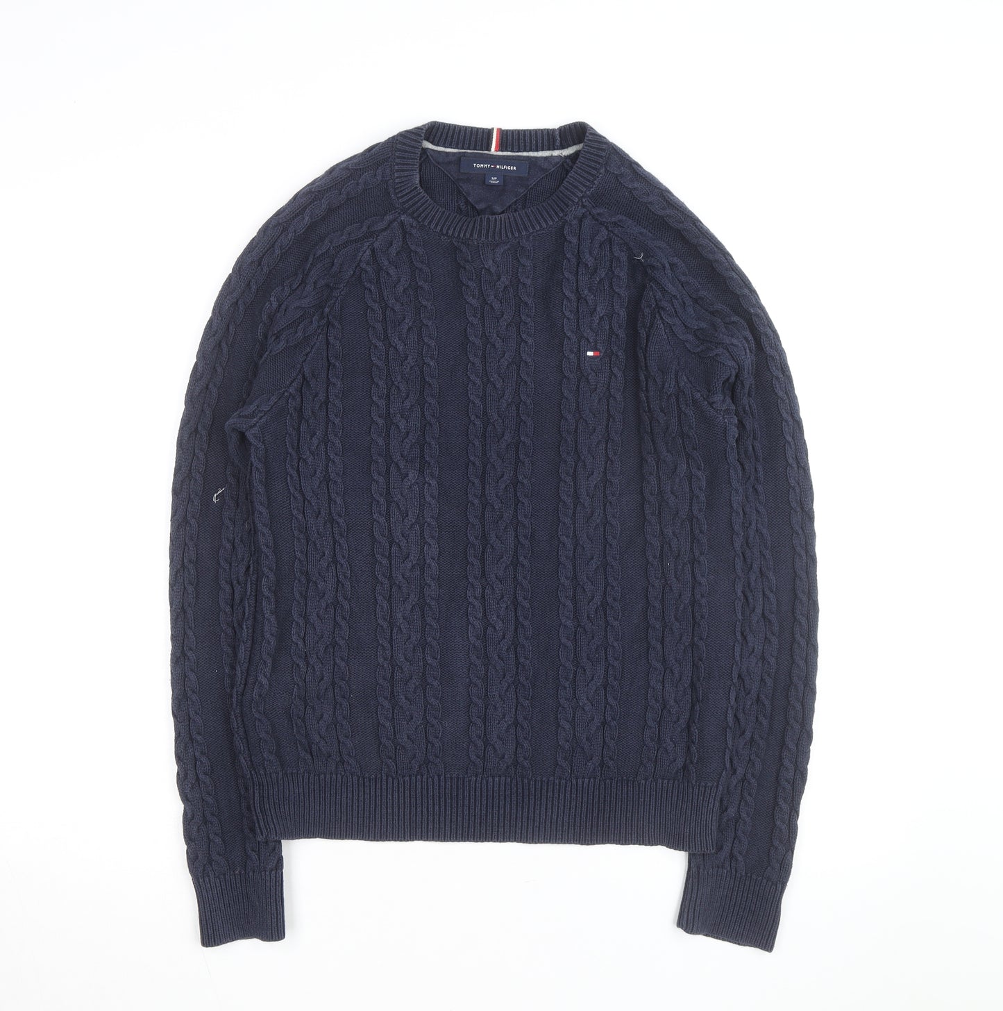Tommy Hilfiger Men's Blue Cable-Knit Cotton Pullover Jumper Size S
