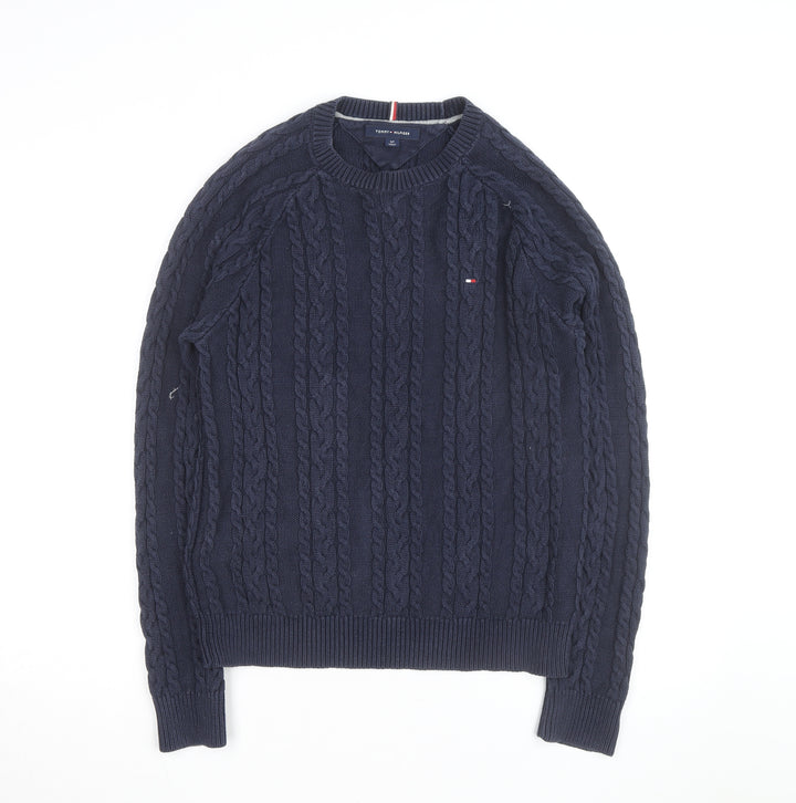 Tommy Hilfiger Men's Blue Cable-Knit Cotton Pullover Jumper Size S