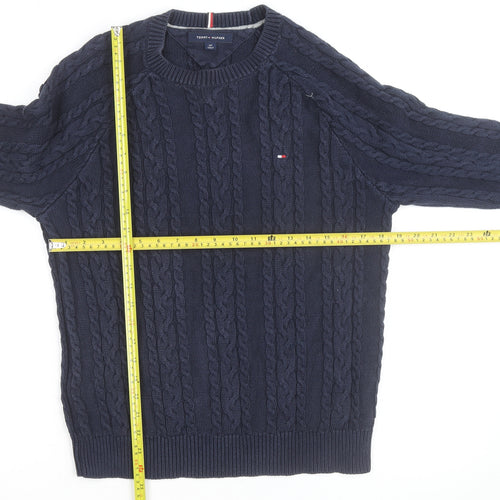 Tommy Hilfiger Men's Blue Cable-Knit Cotton Pullover Jumper Size S