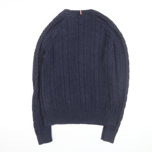Tommy Hilfiger Men's Blue Cable-Knit Cotton Pullover Jumper Size S