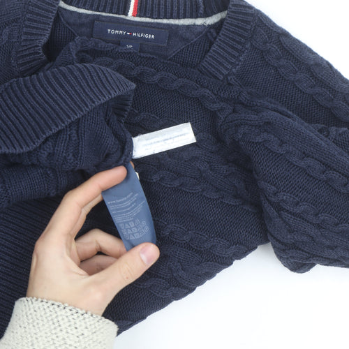 Tommy Hilfiger Men's Blue Cable-Knit Cotton Pullover Jumper Size S