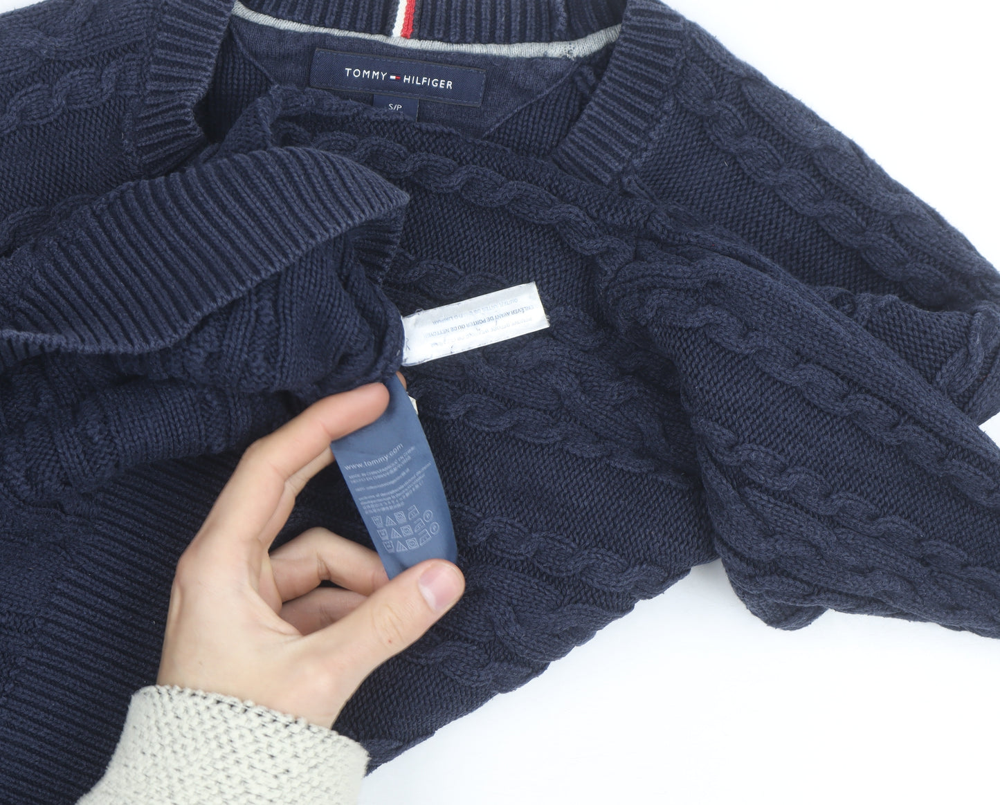 Tommy Hilfiger Men's Blue Cable-Knit Cotton Pullover Jumper Size S