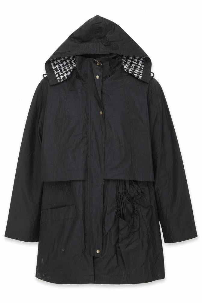Totes Women's Black Waterproof Rain Coat M Hooded Long PVC Nylon
