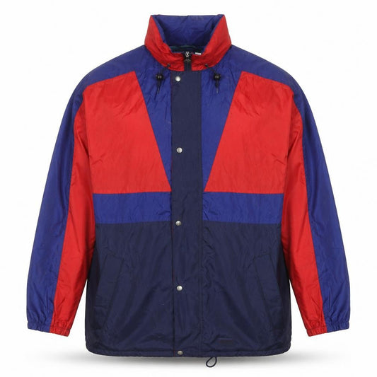 Front view of Jeantex Men's Blue Red Waterproof Windbreaker Jacket, size M, Outdoor