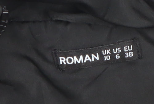Roman Women Black Hooded Puffer Coat Size 10 with Faux Fur Trim