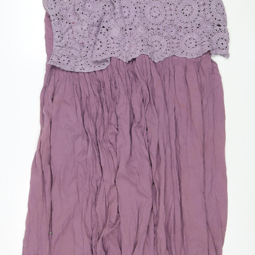 East West Woman Purple Cotton Crochet Fit & Flare Dress XL