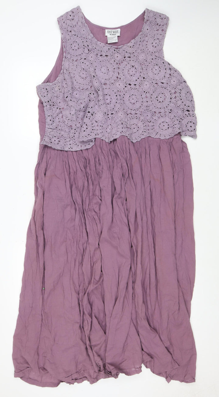 East West Woman Purple Cotton Crochet Fit & Flare Dress XL