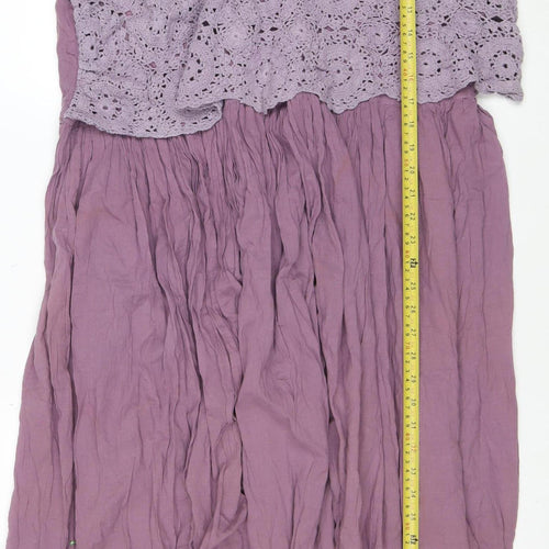 East West Woman Purple Cotton Crochet Fit & Flare Dress XL