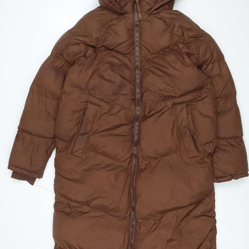Weekend Vibes Women Brown Long Puffer Coat UK 12 Hooded Full Zip