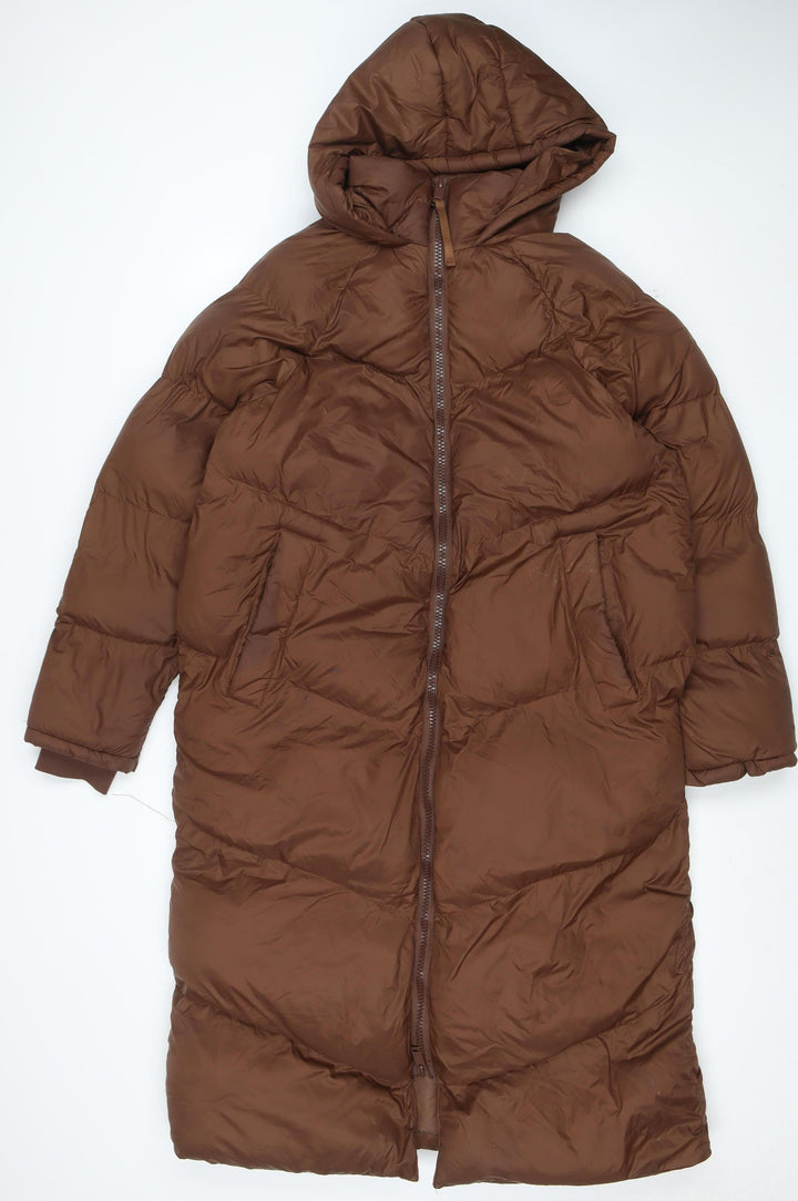 Weekend Vibes Women Brown Long Puffer Coat UK 12 Hooded Full Zip