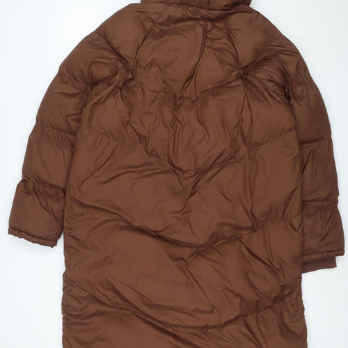 Weekend Vibes Women Brown Long Puffer Coat UK 12 Hooded Full Zip