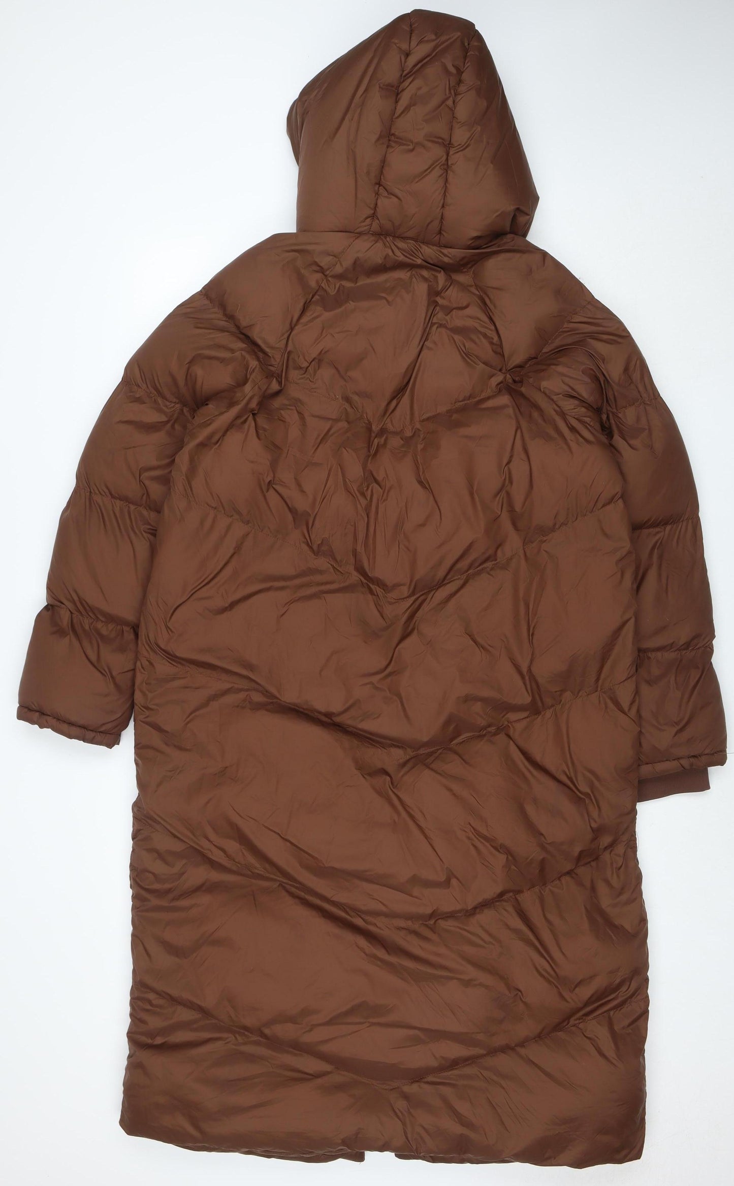 Weekend Vibes Women Brown Long Puffer Coat UK 12 Hooded Full Zip