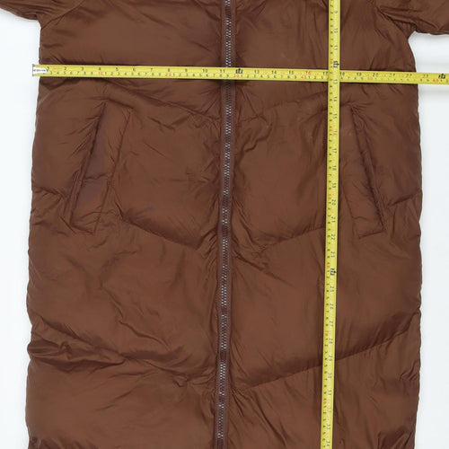 Weekend Vibes Women Brown Long Puffer Coat UK 12 Hooded Full Zip