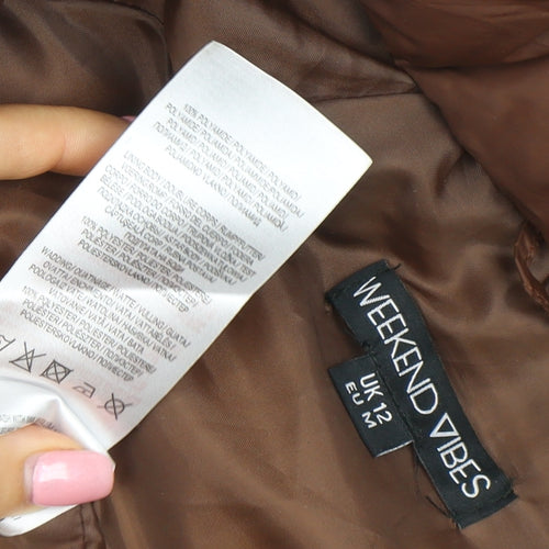 Weekend Vibes Women Brown Long Puffer Coat UK 12 Hooded Full Zip