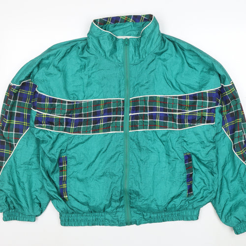Active Exposure Men's Green Tartan XL Retro Nylon Windbreaker Jacket
