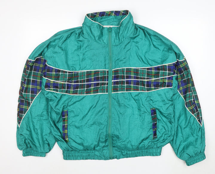 Active Exposure Men's Green Tartan XL Retro Nylon Windbreaker Jacket