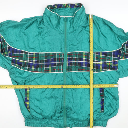 Active Exposure Men's Green Tartan XL Retro Nylon Windbreaker Jacket