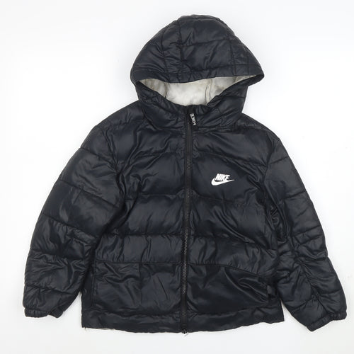 Nike Girls Black Therma-Fit Hooded Puffer Jacket 8-9 Years Winter Coat
