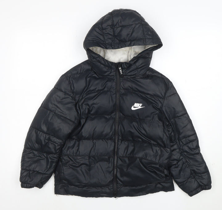 Nike Girls Black Therma-Fit Hooded Puffer Jacket 8-9 Years Winter Coat