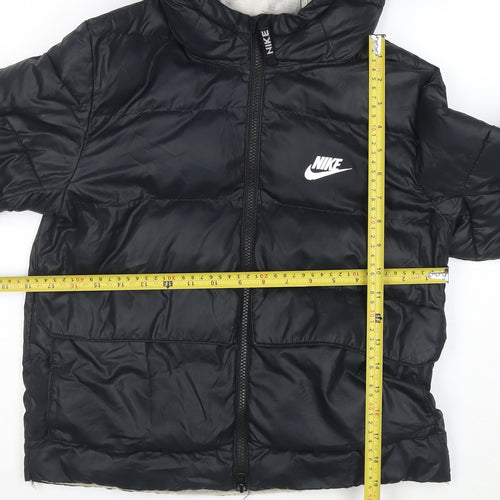 Nike Girls Black Therma-Fit Hooded Puffer Jacket 8-9 Years Winter Coat