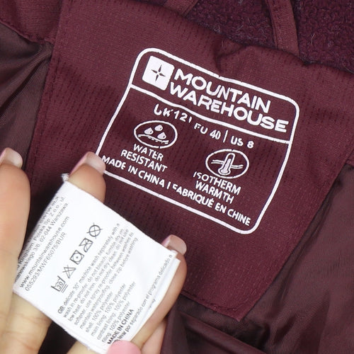 Mountain Warehouse Women's Red Puffer Jacket Size 12 Hooded Water Resistant