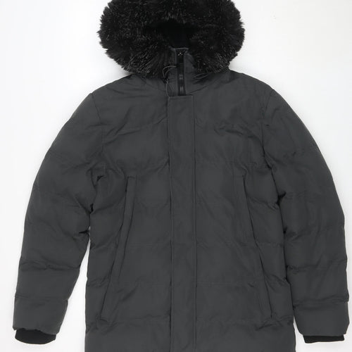 Nines Collection Women's Black Puffer Jacket M Hooded Faux Fur Winter Coat