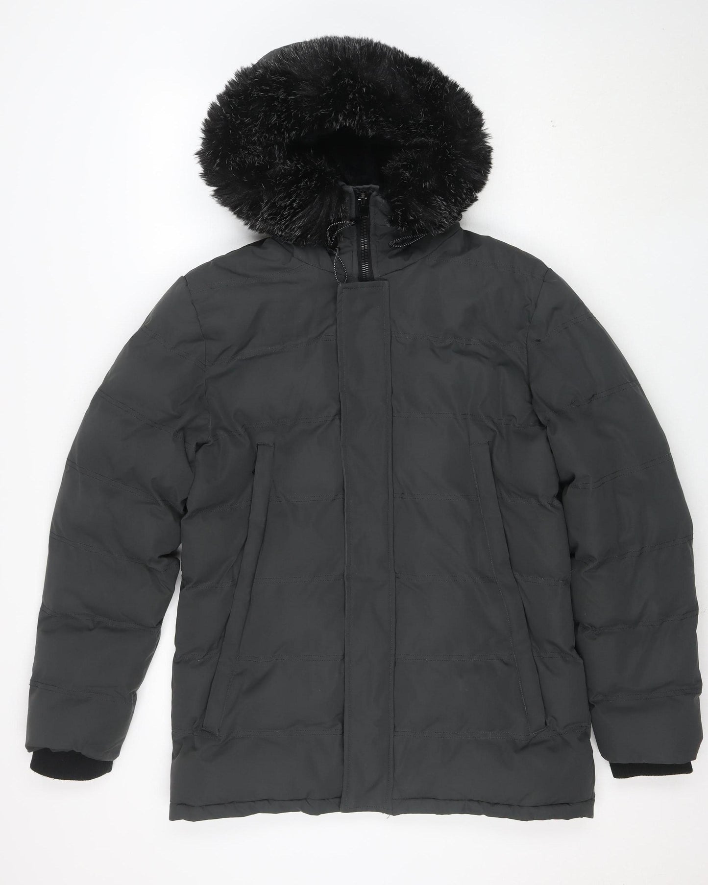 Nines Collection Women's Black Puffer Jacket M Hooded Faux Fur Winter Coat