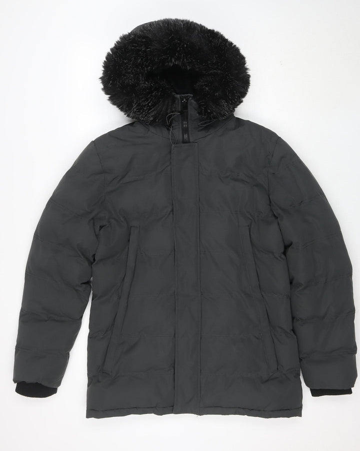 Nines Collection Women's Black Puffer Jacket M Hooded Faux Fur Winter Coat