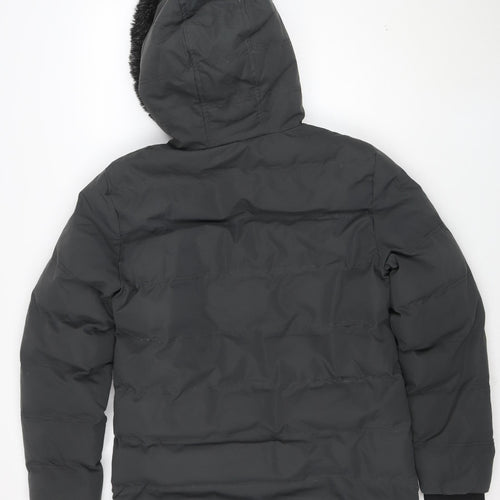 Nines Collection Women's Black Puffer Jacket M Hooded Faux Fur Winter Coat
