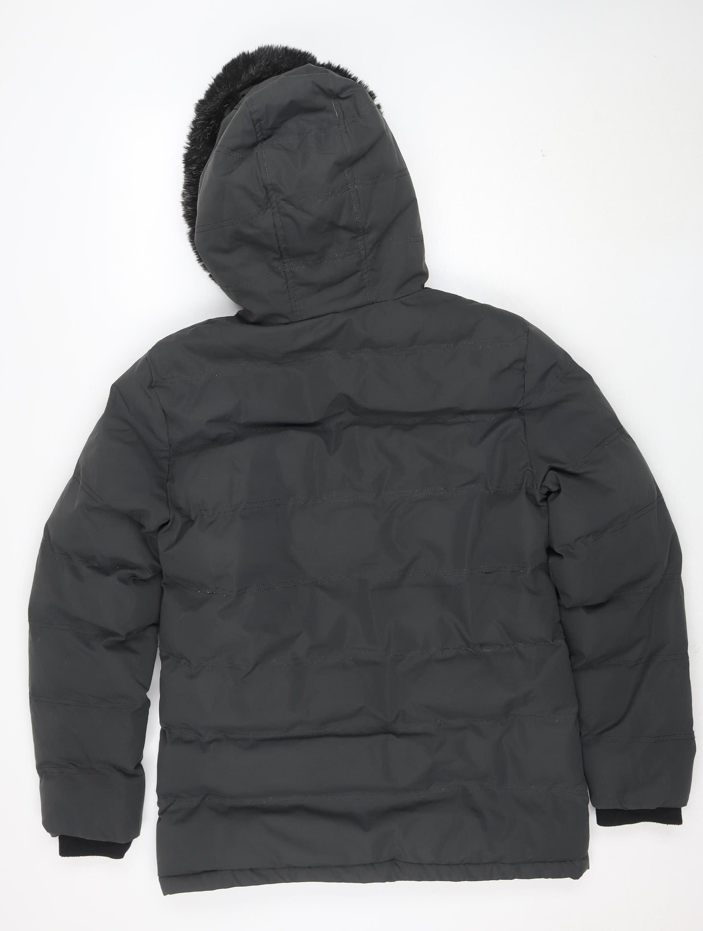 Nines Collection Women's Black Puffer Jacket M Hooded Faux Fur Winter Coat