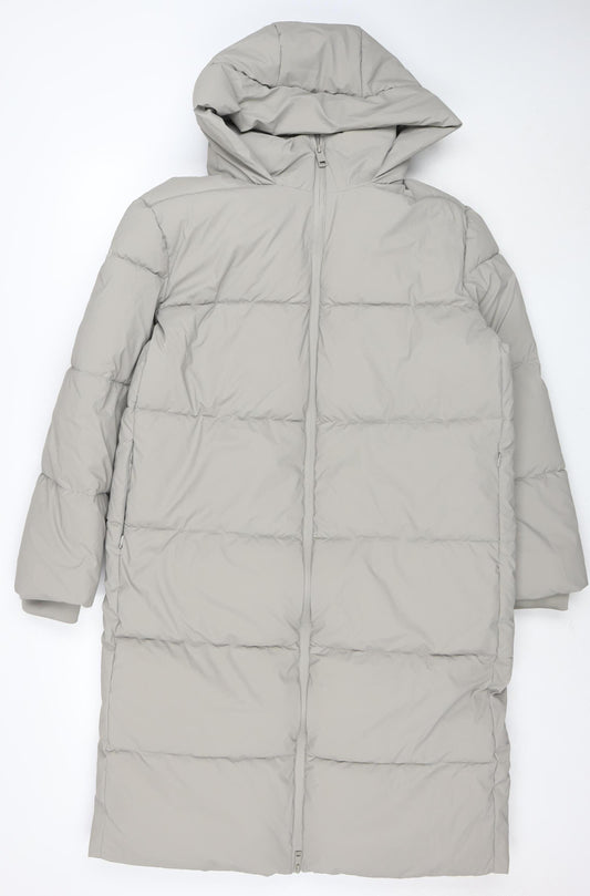 Marks and Spencer Women's Grey Size 10 Long Hooded Puffer Coat