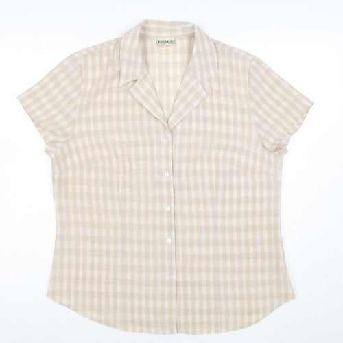 Fosby Design Women's Beige Check Short Sleeve Button-Up Shirt Size 14