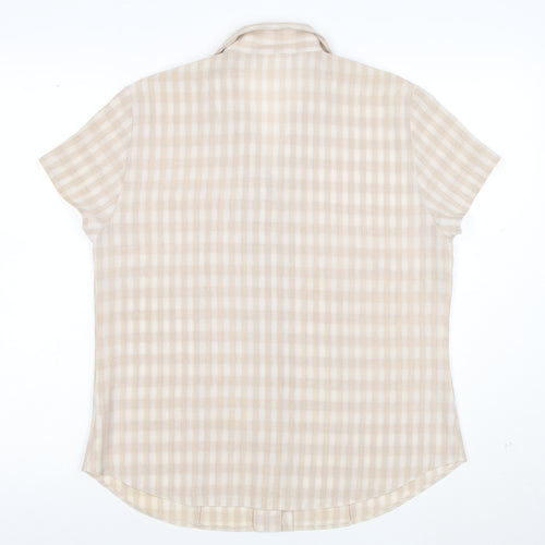 Fosby Design Women's Beige Check Short Sleeve Button-Up Shirt Size 14