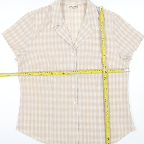 Fosby Design Women's Beige Check Short Sleeve Button-Up Shirt Size 14