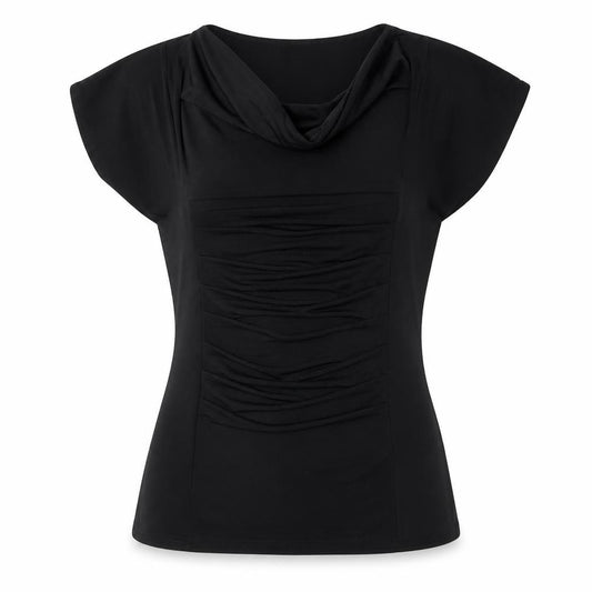 Front view of Saloos Women's Black Sleeveless Tunic Blouse, size S