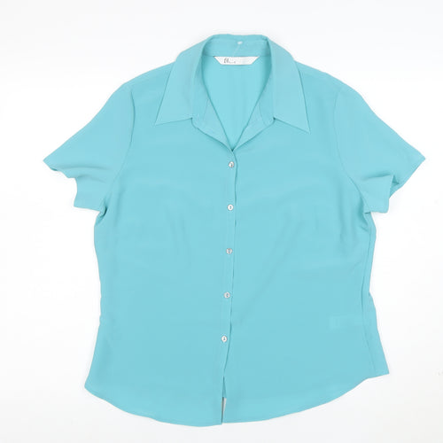 BHS Women's Blue Size 14 Short Sleeve Button-Up Polyester Blouse