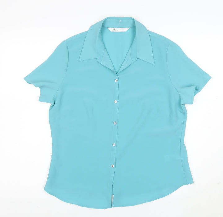 BHS Women's Blue Size 14 Short Sleeve Button-Up Polyester Blouse