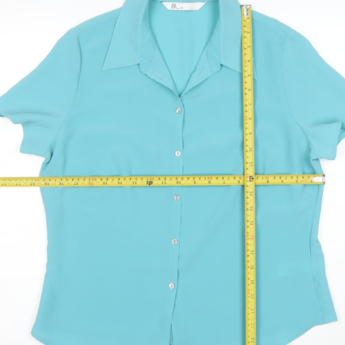 BHS Women's Blue Size 14 Short Sleeve Button-Up Polyester Blouse