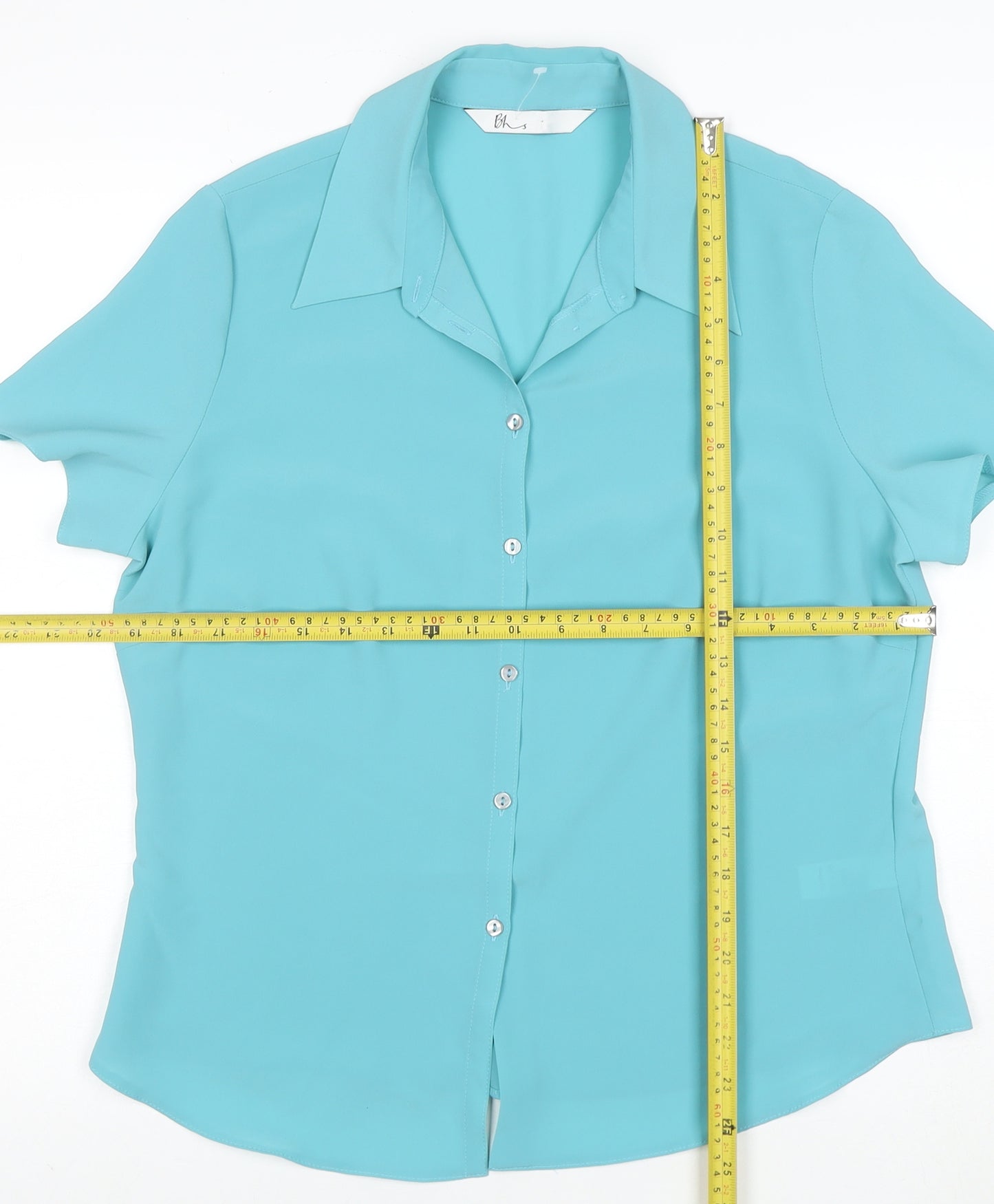 BHS Women's Blue Size 14 Short Sleeve Button-Up Polyester Blouse