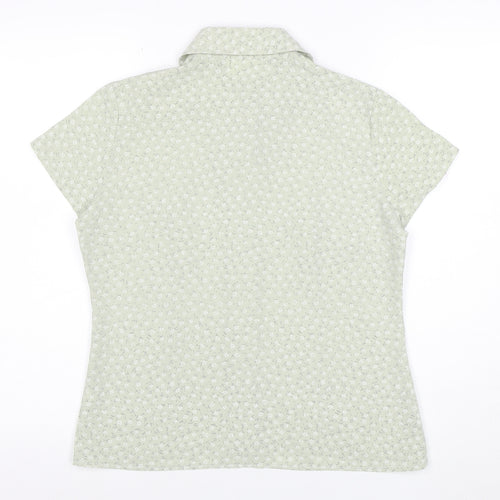 Classics Women Green Floral Button-Up Short Sleeve Blouse Size 12