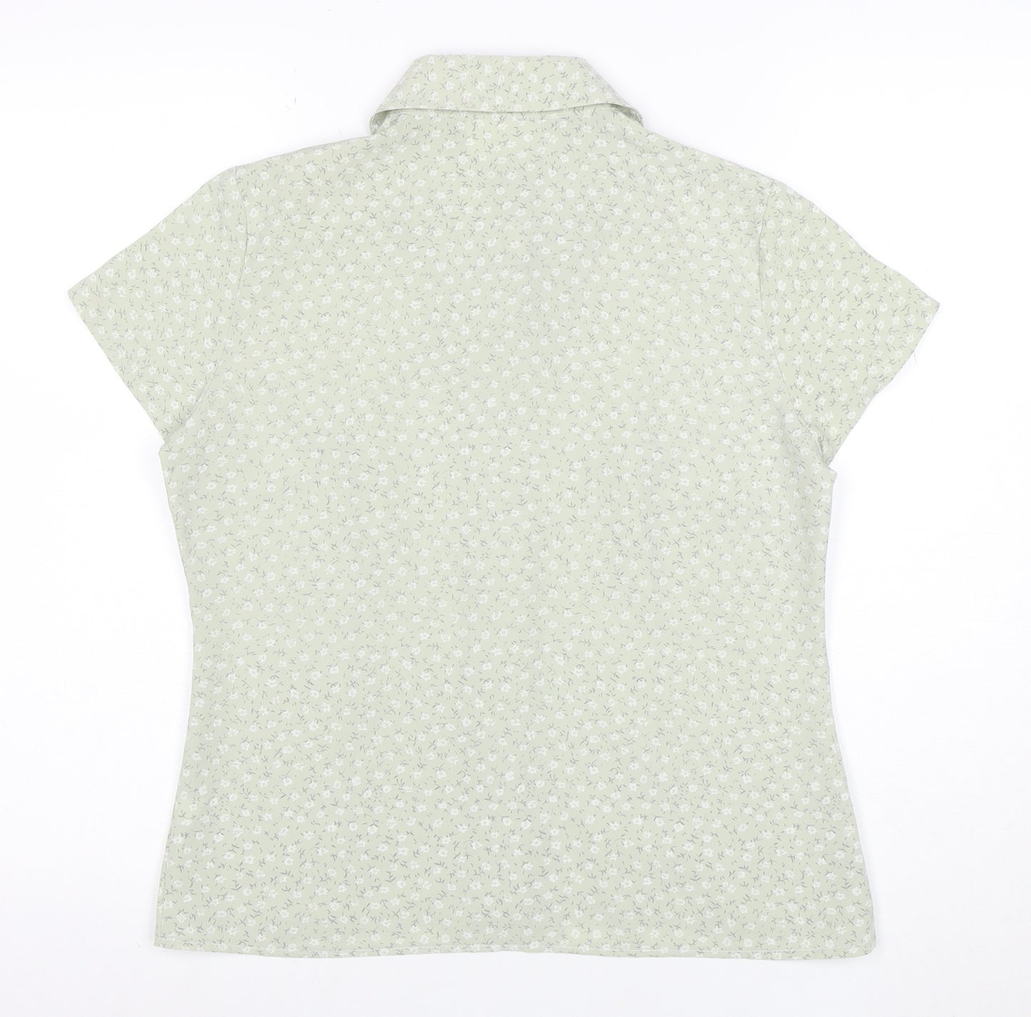 Classics Women Green Floral Button-Up Short Sleeve Blouse Size 12