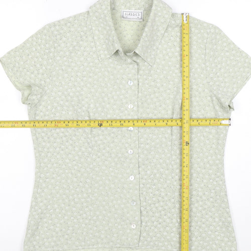 Classics Women Green Floral Button-Up Short Sleeve Blouse Size 12