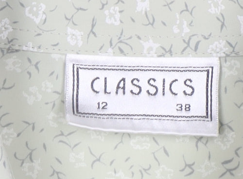 Classics Women Green Floral Button-Up Short Sleeve Blouse Size 12