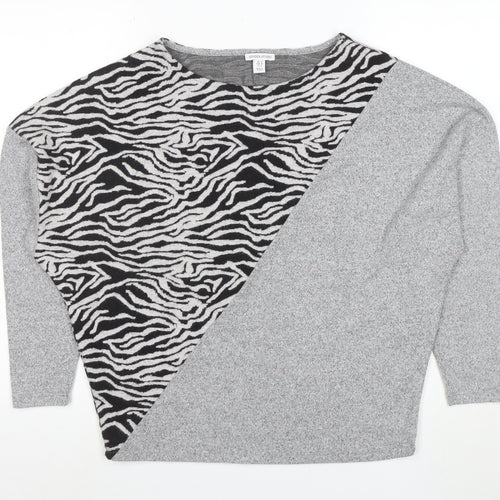Sonder Studio Womens Grey Zebra Print Relaxed Knit Jumper Size 10