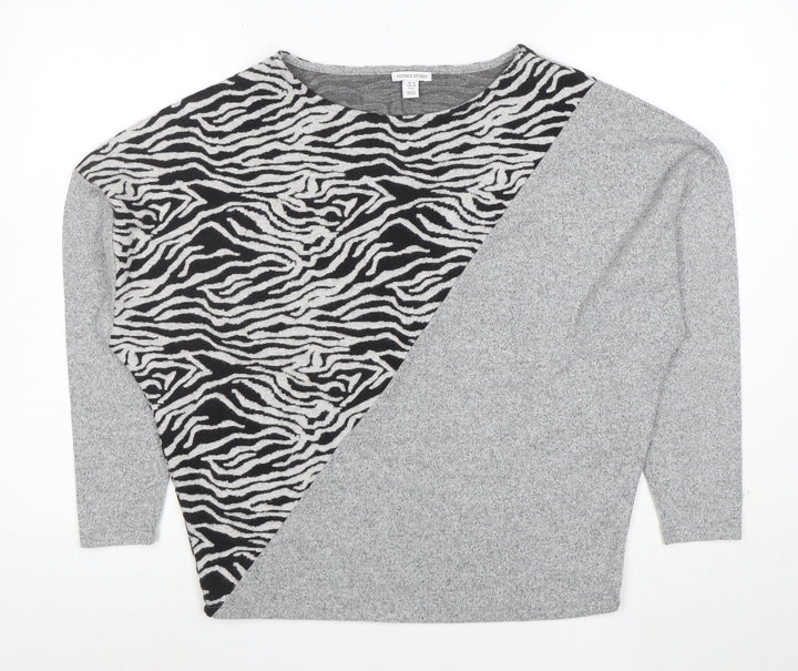 Sonder Studio Womens Grey Zebra Print Relaxed Knit Jumper Size 10