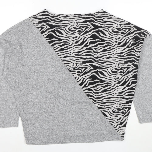 Sonder Studio Womens Grey Zebra Print Relaxed Knit Jumper Size 10