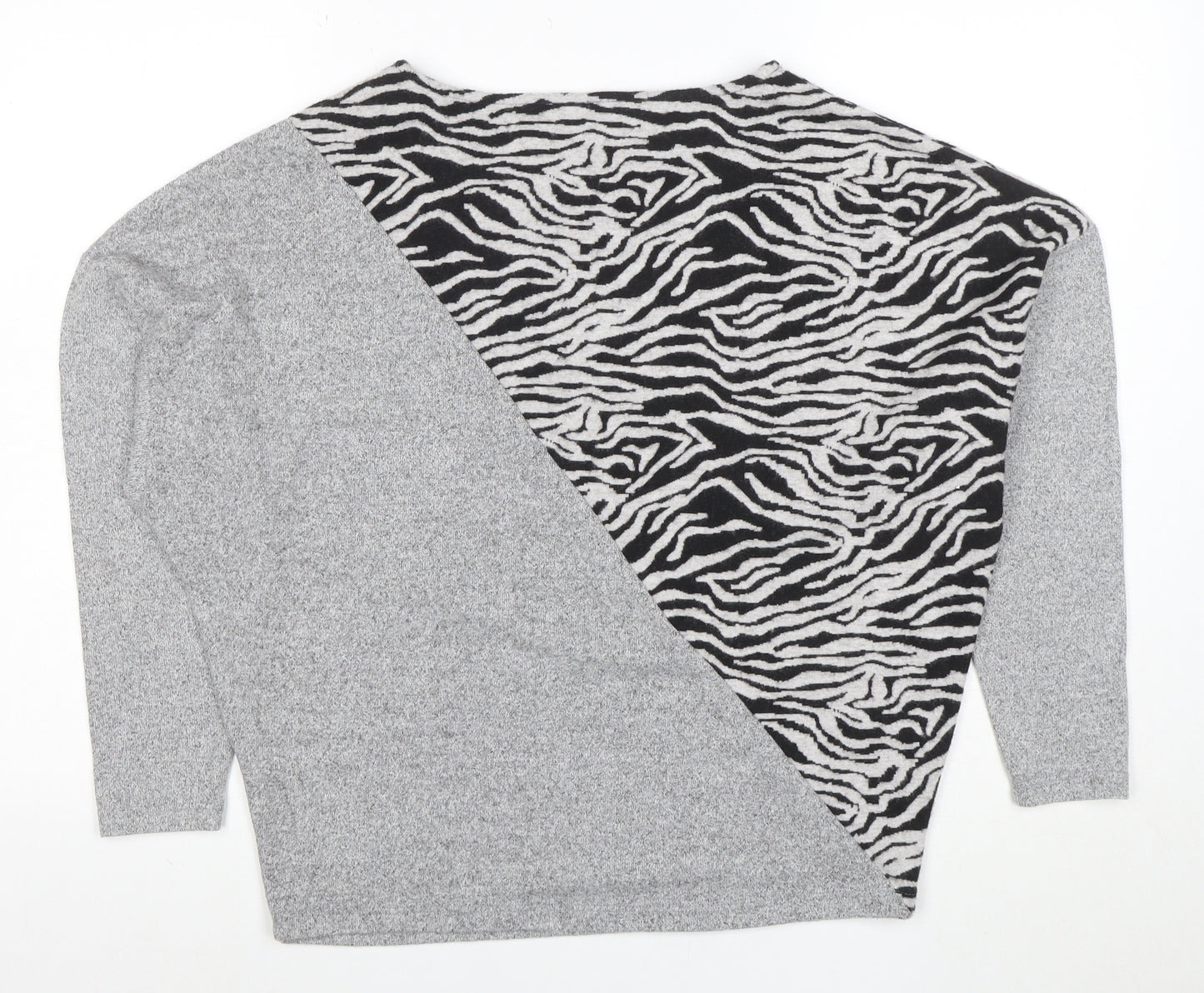 Sonder Studio Womens Grey Zebra Print Relaxed Knit Jumper Size 10