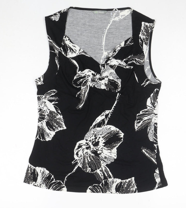 Marks and Spencer Womens Black Floral Viscose Sleeveless Tank Top UK 12
