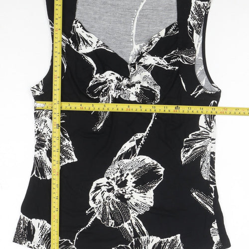 Marks and Spencer Womens Black Floral Viscose Sleeveless Tank Top UK 12